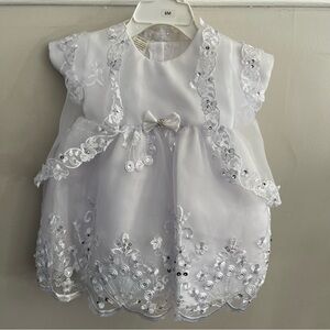 Baby Girls White Lace Christening Dress 6M